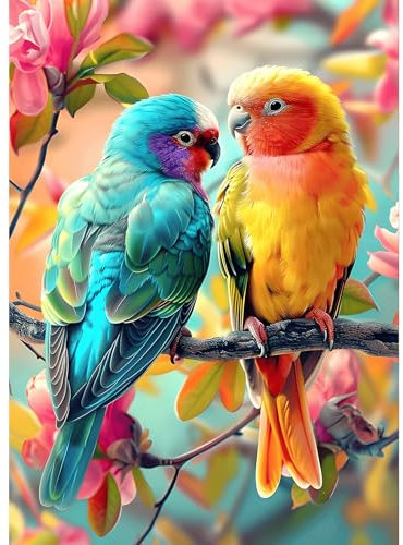 GDYEEH 5D Perroquets Peinture Diamant Painting Kit, DIY Fleurs Art du Diamant Complet Kits, Oiseaux Diamond Art Kits Strass Point de Croix Painting pour Adultes Débutants Maison Décor 30x40cm