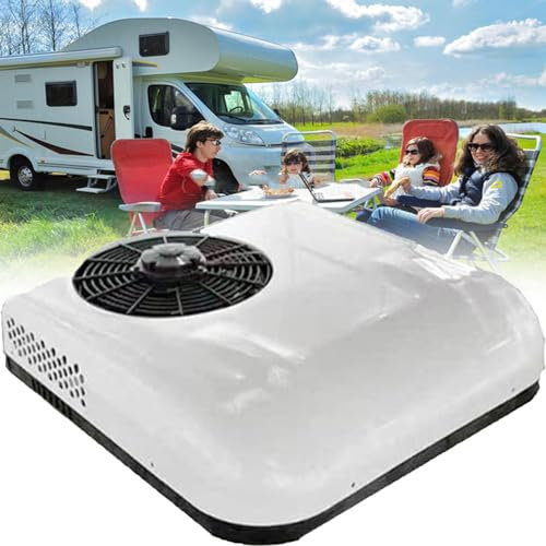 YANGYMM Aire Acondicionado de 12 V/24 V CC, Aire Acondicionado EléCtrico Universal para Techo de CamióN, CA Silencioso, Solo RefrigeracióN, 8 Horas de Funcionamiento Sin Conductos,White-12V