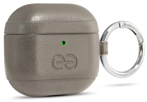 Dreem Om AirPods 4 Funda de Cuero Vegano con Clip - Compatible con Auriculares inalámbricos Bluetooth de Apple para iPhone - Gris