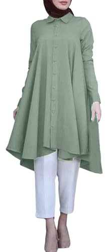 Tunika Shirts Damen Islamische Kleidung Ohne Hijab Muslim Hemd mit Knöpfen Elegant Unregelmäßige Bluse Sommerkleid Lange Robe Naher Osten Dubai Türkei Arab Muslimische Kleider