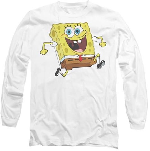 Spongebob Squarepants Unisex Spongebob Happy Running Spongebob Mens Long Sleeve T Shirt T-Shirt
