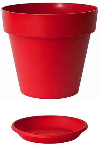 Euro3plast MITU Blumentopf mit Untersetzer in rund aus Kunststoff in der Farbe Rot für den Innen- und Außenbereich, 7 Größen zur Wahl: 20 bis 60 cm (60 cm)