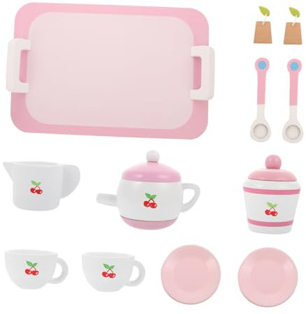 JOINPAYA Boys and Girls-friendly Wooden Toys 12-piece Tea Party Set Pretend Playset Mini Tea Set Kitchen Playset Baby Toys Colorful Decor