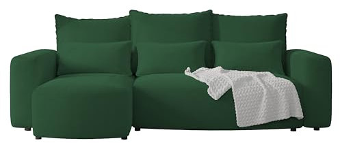 4ALL HOME Ecksofa mit Schlaffunktion Travis 248x148 cm, Couch, Sofa mit Bettkasten, Eckcouch, L-Form, Schlaffsofa, Universal (Cord Onega 01 Grün)