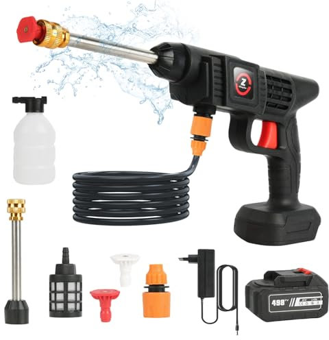 Hidrolimpiadora de Alta Presion, MAX 35 Bar Hidrolimpiadora Batería, Pistola de Agua a Presión con Batería 12,0 Ah, para Limpiar Coche, Jardín, Terraza, y Exteriores, Press & Clean Pistola Lavado