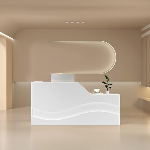 BAYTEWJX Messetheke Stehpult,Große Empfangstheken,Verkaufstheke,mit Abschließbarer Schublade Tastaturablage und Beleuchtung,für Firmenhallen Hotelrezeptionen.(Wit,120x60x100cm)