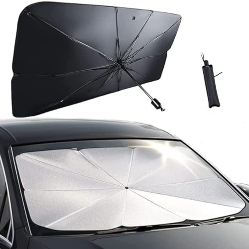 Parasol Coche Delantero Paraguas 125 x 65cm Paraguas para Parabrisas Delantero,Parasol Plegable Anti,Bloquea el 99,9% de los UV Rayos con Eje Giratorio 360º y Revestimiento de Titanio
