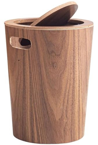 Wooden Kitchen Trash Can Bin with Swing Lid Garbage Bin Decorative Wastebasket Garbage Can Kitchen Basket for Bedroom Bathroom Office