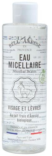 Label Provence Nature Nettoyant à l'eau micellaire française et démaquillant enrichi au lait d'ânesse bio pour tous les types de peau, parfum lait d'ânesse 250 ml