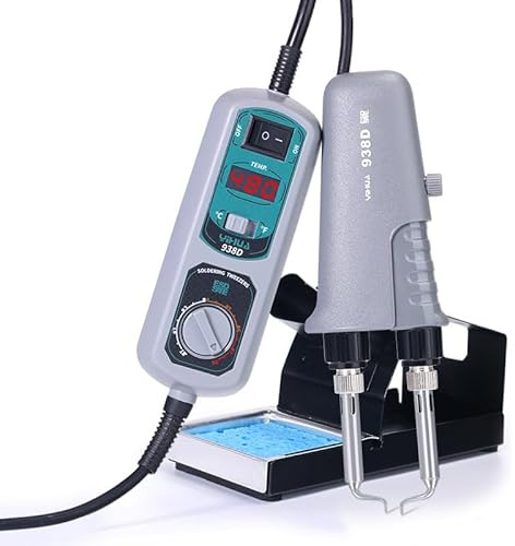 BINGOX 938D Mini Soldering Tweezers Station, 60W 110V Portable SMD Soldering Iron with LCD Display, PID Temp Control, Auto Sleep, Hot Tweezers for Desoldering SMT Components