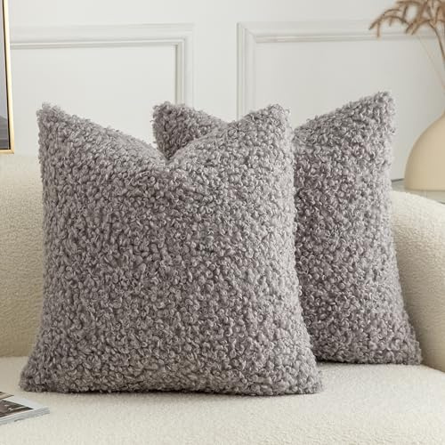 Joyouth 2er Set Curly Teddy Wolle Faux Pelz werfen Kissenbezug Abdeckungen Fuzzy Akzent weiche Sherpa Kissenbezüge Schaffel Fleece Dekorative Kissen Fall für Sofa Couch Wohnzimmer 45x45 cm Hellgrau