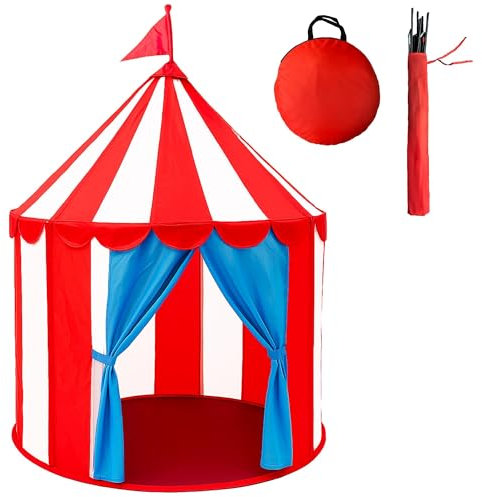 Bomodoro Tipi für Kinder Spielhaus Kinder Outdoor Indoor Spielzelt - Buntes Zirkus Spielhaus für Innen und Außen, Faltbar mit Vorhängen pop up150 X 100 cm