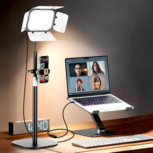 Video Licht LED, EMART 360°Drehbare Videoleuchte mit Barndoor, 15W USB Dimmbare 3000–5500K Fotografie Beleuchtung für Videoaufnahme, Streaming, YouTube, Fotostudios, Shooting