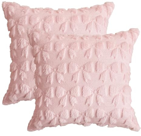Artoid Mode Rosa Schleife Weich Künstliche Pelz Jacquard Kissenbezüge 2er Set, 45x45 cm Plüsch Samt Sofakissen Zierkissenbezug Schlafzimmer Deko