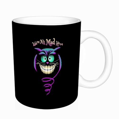 AELKSP Tazas grandes de 330 ml para café, tazas desayuno, té y bebidas calientes, tazas de cafe,Dibujo en blanco y negro de un gato de Cheshire sonriente,regalo aniversario pareja