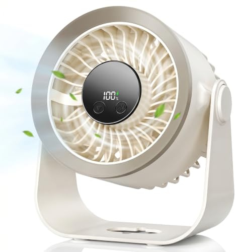 Ventilatore da Tavolo, Mini Ventilatore Portatile | 5 Velocità, Ricaricabile Tramite USB, Silenzioso, Potente Flusso D'aria, Rotazione a 180°, per Casa, Camera da Letto