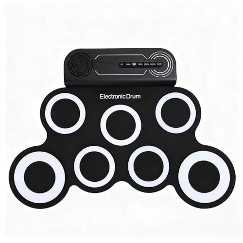 Naroote Elektronisches Schlagzeug-Set, Tragbares 7-Pad-Roll-Up-Drum-Set, Elektrisches Schlagzeug, Pedale und Drumsticks- für Kinder und Anfänger
