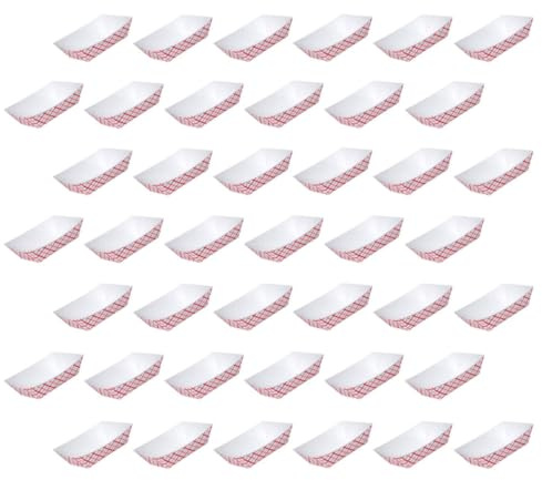 Gatuida 50 Barquettes Alimentaires Jetables en Carton Blanc 1/2lb Motif Quadrillé Rouge, Plateaux Repas Compacts Multifonctions pour Apéritifs, Snacks et Fêtes, Lot de 50 Bateaux