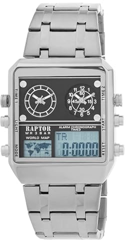 Raptor Damen Armbanduhr Analog-Digital in Silber, Gesamtlänge 23.5 cm, Edelstahlarmband – 3 ATM