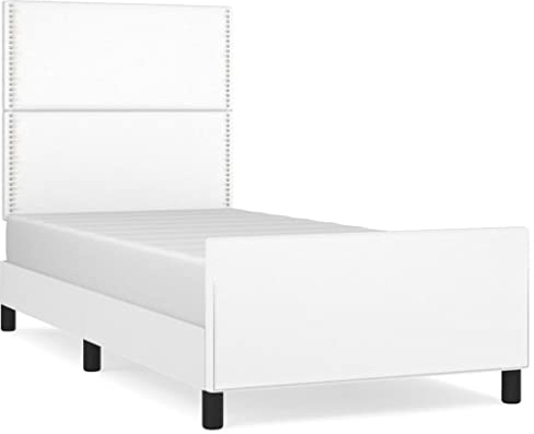 Yisssmeng Bettgestell mit Kopfteil 100x200 cm Weiß Kunstleder Höhenverstellbar Modernes Schlafzimmer Design für Jugendzimmer Gästezimmer und Schlafcouch Alternative