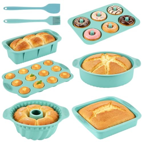 Silikon Backform Set 8 Stück Brotbackform Kuchenform Muffinform für Backen | Gugelhupf Springform Backform mit Teigschaber und Backpinsel für Backen Brot Toast Kuchen Cupcake Muffin
