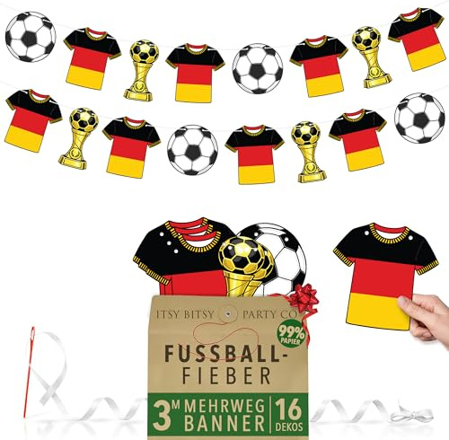 Premium Wiederverwendbare Deutschland-Fanartikel – 16-tlg. Wimpelkette WM 2026 – 3 m Doppelseitige Deutschland-Girlande aus Papier – WM-Deko 2026 in Stabilem Kraftpapier-Umschlag