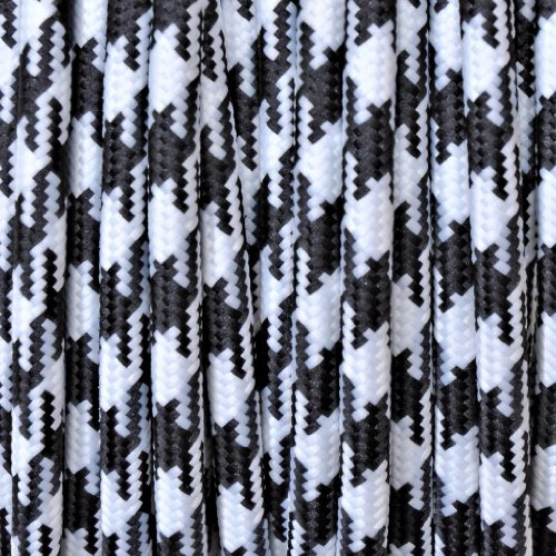 Cavo elettrico tondo rivestito in tessuto colorato per lampadari, lampade, abat jour. Il cavo elettrico diventa design! Scegli fra 30 colori. 5 Metri 2x0,75. Made in Italy! Bianco Nero a Maglie Larghe