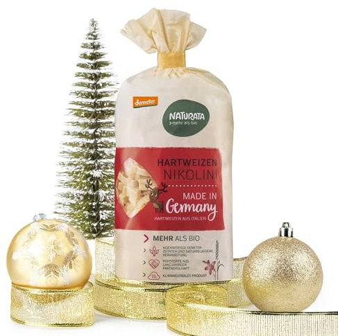 Naturata Weihnachts Nikolini, 250 g | Helle Bio-Pasta in Weihnachtsmotiven | Demeter-Qualität aus Italien | Weihnachts Geschenk für Kinder & Erwachsene | Festliche