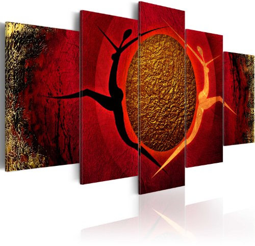 B&D XXL - Tableau décoratif moderne 200x100 cm - Impression sur toile colorée - Décoration murale pour salon et chambre - Cadre en Bois - Rouge noir jaune rose - Figures modernes dansant 051414