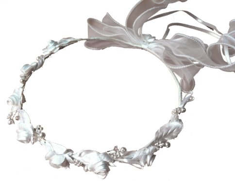 LadyMYP© Haarkranz/Haarschmuck/Kopfschmuck/Haarbänder mit vielen Blüten und Perlen, Hochzeit, Kommunion, Blumenkind (Ivory (Hellcreme))