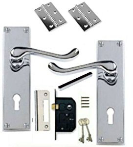 Discount Hardware UK - Victorian Door Handles Internal for Interior Doors, Internal Door Handles with Lock, Silver Door Handles or Chrome Door Handles Set Internal Door Lock with Key (Lock Door Pack)