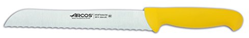 Arcos Brotmesser Serrierte Klinge Edelstahl NITRUM 200 mm - Präziser Schnitt, Langlebig - Gelber Polypropylen-Griff - Serie 2900