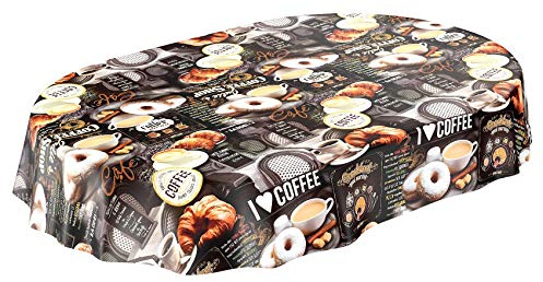 ANRO Wachstuchtischdecke Wachstuch Wachstischdecke Tischdecke abwaschbar Kaffee Süßigkeiten Donuts Oval 240 x 140cm, Dunkelgrau, 140 x 240cm