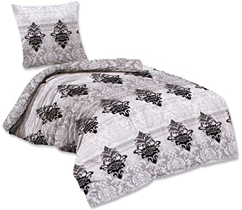EXKLUSIV HEIMTEXTIL Bettwäsche Baumwolle Phil 2 teilig Reißverschluss Ornament schwarz-Weiss Marke 135 x200 cm + 80 x80 cm