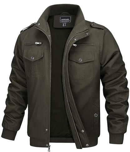 MAGCOMSEN Herren Übergangsjacke Winddichte Armee Jacke Outdoor Feldjacke Military Herrenjacke Leicht Winterjacke, Armeegrün 3XL
