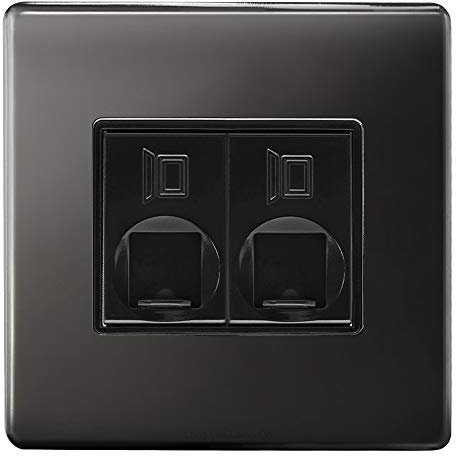 2 Gang Double Ethernet Port Data Socket CAT 5 Wall Plate Black Nickel Polished N443GME-HE
