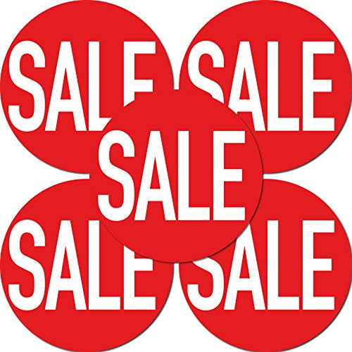 Aufkleber 20cm rund Sticker Prozent Rabatt Sale Verkauf Preis Aktion Ausverkauf Schaufensteraufkleber (5 Sticker SALE)
