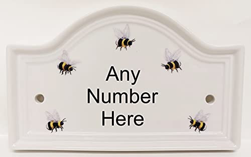 Bees Plaque de porte personnalisable avec numéro de maison en céramique et porcelaine décorée à la main au Royaume-Uni