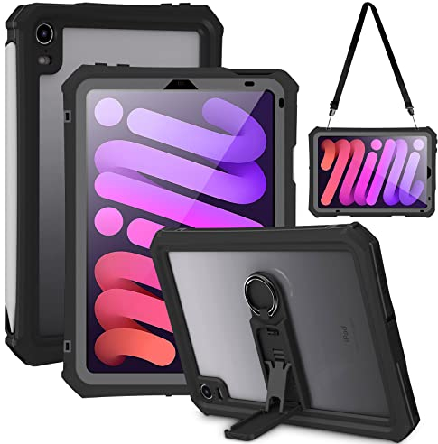 Shellbox Custodia per iPad Mini 7 6 Cover iPad Mini 7 6 Generazione con pellicola protettiva per schermo portapenne girevole con supporto a mano spalla.Protezione robusta e antiurto per iPad Mini 7 6