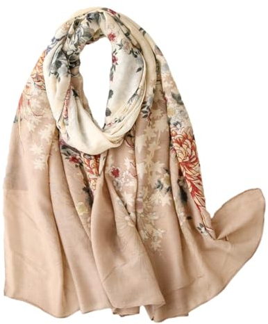 FAIRYGATE Tuch Damen Schal Beige Schals & Tücher für Damen Naturfaser Floral Blumen Stola Schaltuch Tuch Stola xxl Schal Damen Schöne Bescherung 4029, 90 * 180 cm