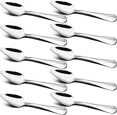 Set of 10, Grapefruit and Dessert Spoon, Stainless Steel with Serrated Edge Spoons, 6-inch