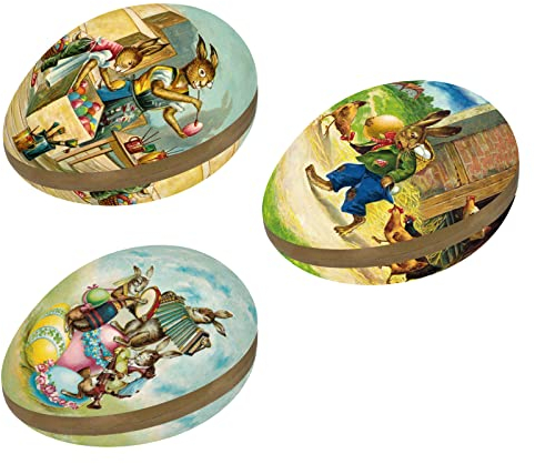 OLShop AG 3er Set Bilderostereier Eier zum Befüllen Motiv Festtagszeit, 15 cm Pappei zum Befüllen, Ostereier zum Befüllen