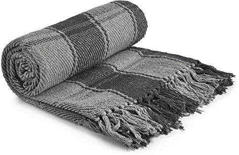 Emma Barclay Frisco - Recycled Cotton Traditional Check Chair Sofa Setee Throw Over Blanket in Charcoal Grey - 70x100 (178x254cm)