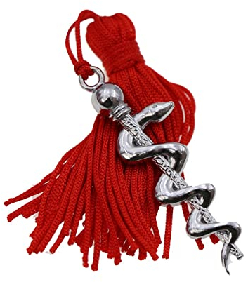 Greenford Ciondolo Caduceo Serpente, Gadget Laurea in Farmacia, kit 10 pezzi, Bomboniere fai da te Laurea (Nappina Rossa) S