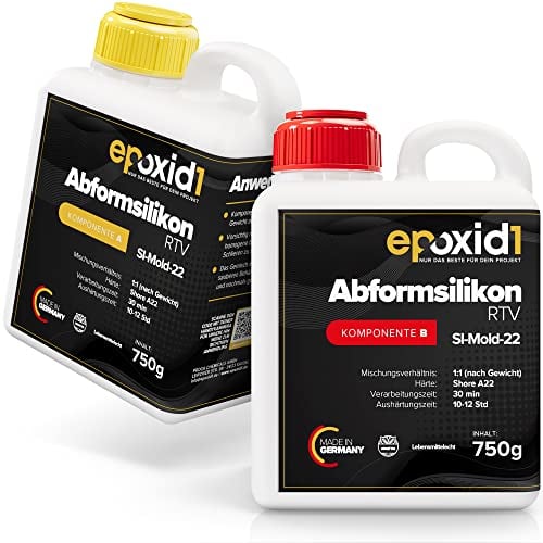 epoxid1® abformsilikon | Flüssiges Silikon | Zwei Komponenten Silikon | Abformmasse schadstofffrei & lebensmittelecht | Silikon zum Gießen und Selber Machen (1,5kg)