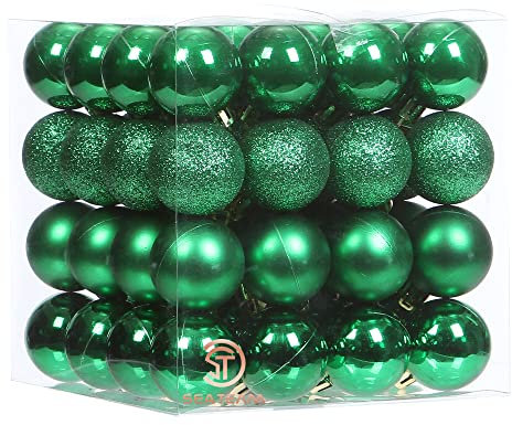 Sea Team 64-Pack Christmas Ball Ornaments with Strings, 40mm/1.57-Inch Medium Size Baubles, Shatterproof Plastic Christmas Bulbs, Hanging Decorations for Xmas Tree, Holiday, Wedding, Party, Green