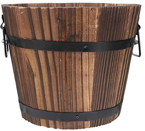 Housoutil Jardinera De Barril Redondo De Madera Jardinera Redonda De Madera Macetero De Madera Macetero De Jardín Redondo Contenedor De Plantas De Barril De Madera Maceta De Jardín Piso