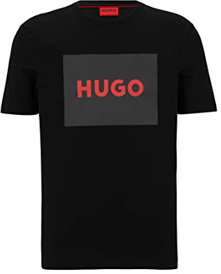 HUGO Herren Dulive222 T-Shirt aus Baumwoll-Jersey mit Rundhalsausschnitt und Box-Logo Schwarz S
