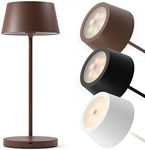 charlique® LED Tischlampe kabellos (braun) - Dinner Light 34 cm - Akku Tischleuchte mit USB, für innen und außen, warmes Licht - wetterfest für Balkon, Terrasse & Garten