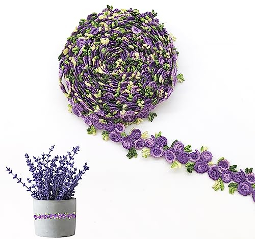 XCSJ 5 Yard Florale Spitzenborte Blumen Spitzenband Rosenstickerei Spitzenborte Stickerei Dekoband Zierband Borten Bänder Blumenband Borten Und Bänder Zum Nähen,Für Verzierungen,Kleidung,DIY (Violett)